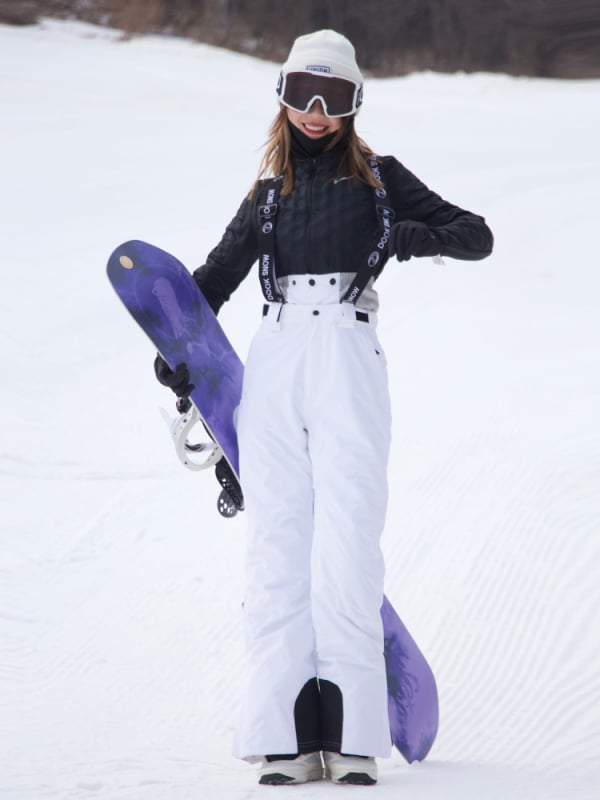 Dámske lyžiarske nohavice s ramienkami — nepremokavé, teplé, vetruodolné, priedušné, odolné voči opotrebeniu, úzky strih, pre snowboard a lyžovanie