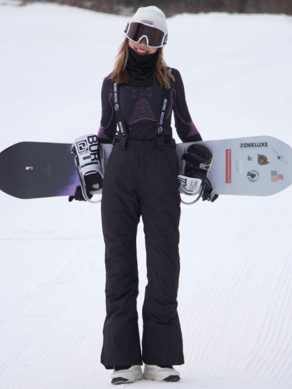 Dámske lyžiarske nohavice s ramienkami — nepremokavé, teplé, vetruodolné, priedušné, odolné voči opotrebeniu, úzky strih, pre snowboard a lyžovanie