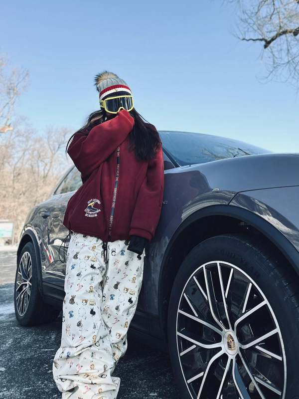 Női sínadrág elasztikus derékkal és macska- és kutyamintával, vízálló, szélálló, kopásálló, Heattech szigeteléssel