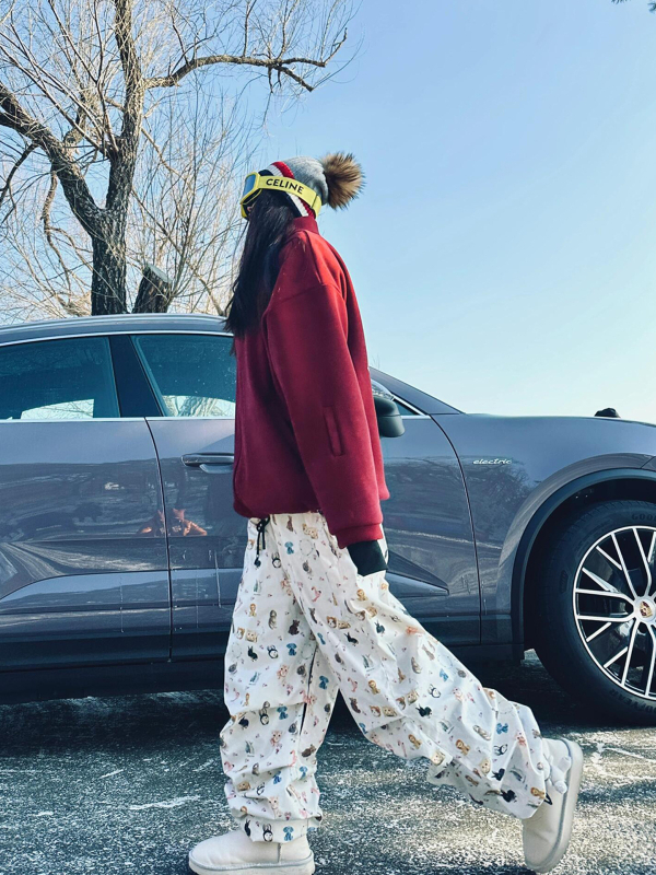 Női sínadrág elasztikus derékkal és macska- és kutyamintával, vízálló, szélálló, kopásálló, Heattech szigeteléssel