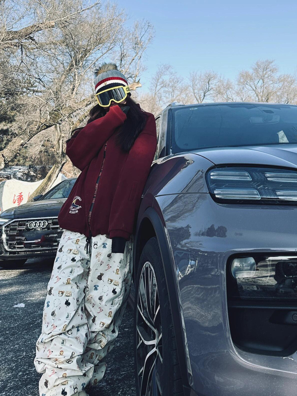 Női sínadrág elasztikus derékkal és macska- és kutyamintával, vízálló, szélálló, kopásálló, Heattech szigeteléssel