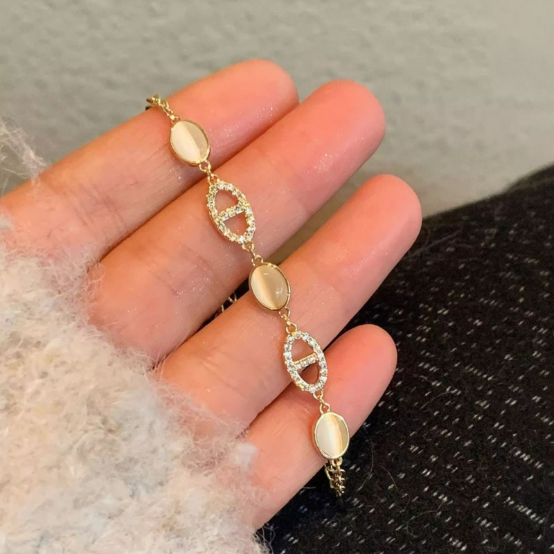 Brățară cu piatră ochi de pisică, cupru placat cu aur, electroplatată, Star Ornament, accesoriu de modă feminin