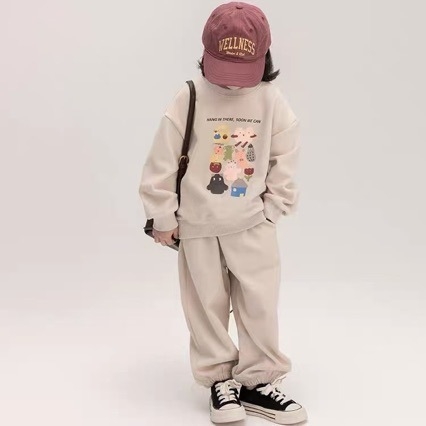 Dječji dvodijelni set: sweatshirt i hlače, jesen 2025, korejski stil, dugi rukavi, bez kapulje, glavna tkanina pamuk 70%, za djecu 3–8 godina