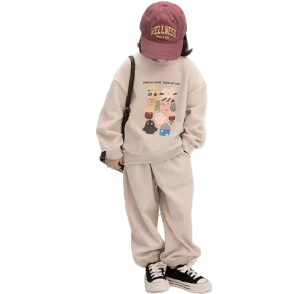 Dječji dvodijelni set: sweatshirt i hlače, jesen 2025, korejski stil, dugi rukavi, bez kapulje, glavna tkanina pamuk 70%, za djecu 3–8 godina