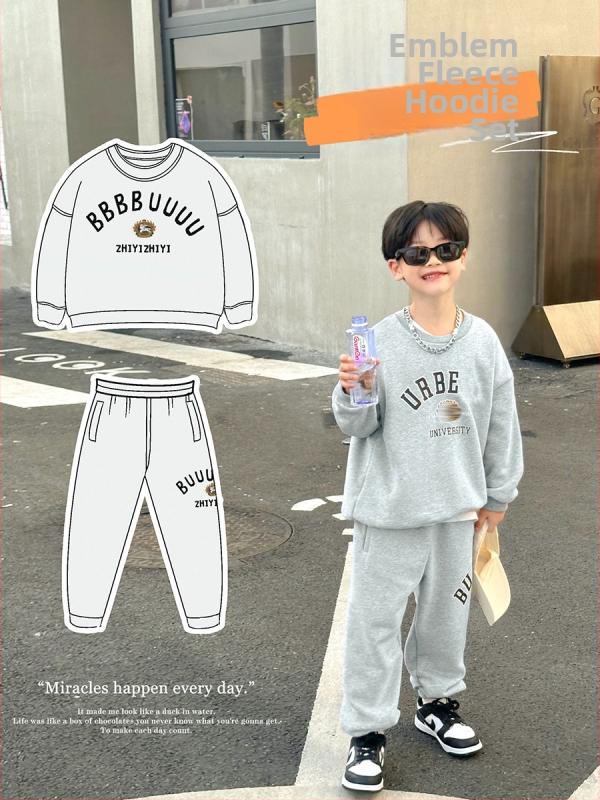 Detský dvojdielny set z bavlny s flísovou podšívkou, unisex, dlhé rukávy, hrubý materiál, bez kapucne