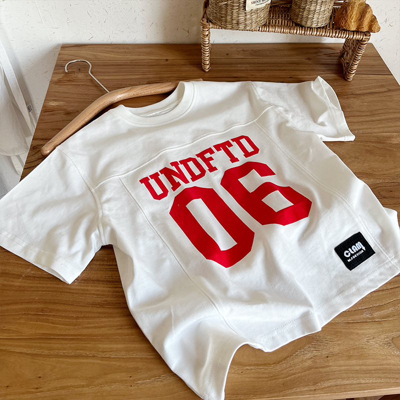 Dječji T-shirt s kratkim rukavima za dječake, 95% pamuk, odvlačenje vlage, uzorak s slovima, ljeto 2025