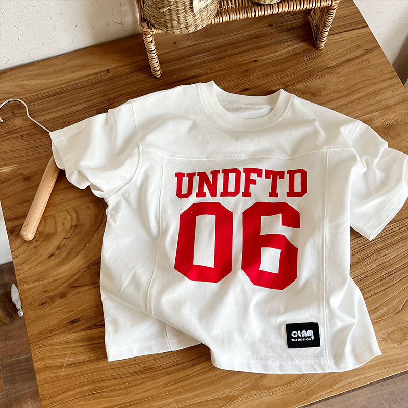 Dječji T-shirt s kratkim rukavima za dječake, 95% pamuk, odvlačenje vlage, uzorak s slovima, ljeto 2025