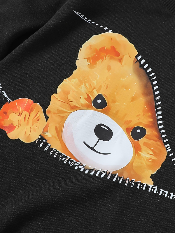 Detský dvojdielny set so zipsom: mikina bez kapucne s potlačou medveďa a tepláky s potlačou medveďa; potlač medveďa; dlhé rukávy; zips; 95% polyester