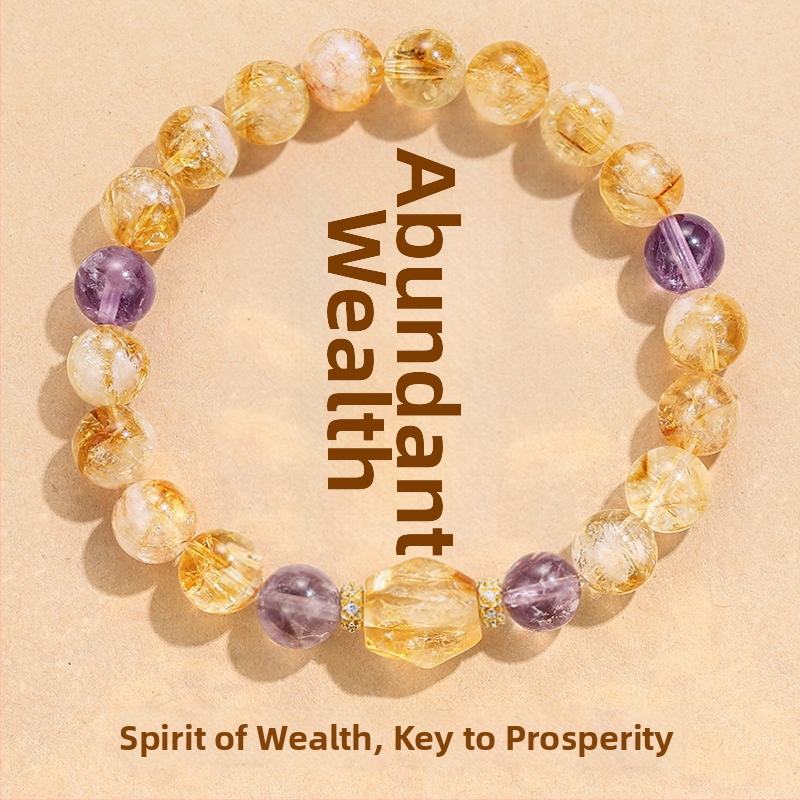 Apyrankė – citrino kristalas, ametisto akmuo, vario akcentai (Kilmė: Donghai County, Lianyungang; 2024 ruduo leidimas; Lengvas prabangos stilius)