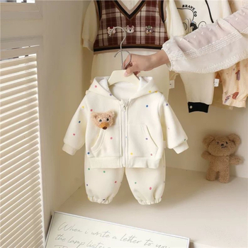 Korejski stil jesenski dvodijelni set za bebe: hoodie džemper s kapuljom i hlače, pamuk s mekanom obradom, karikatura uzorak
