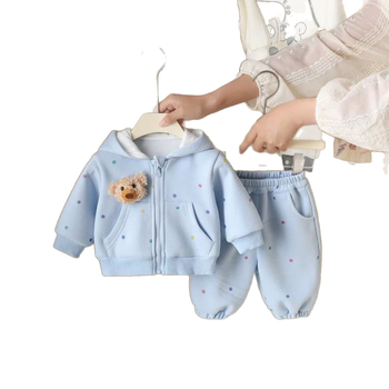 Korejski stil jesenski dvodijelni set za bebe: hoodie džemper s kapuljom i hlače, pamuk s mekanom obradom, karikatura uzorak