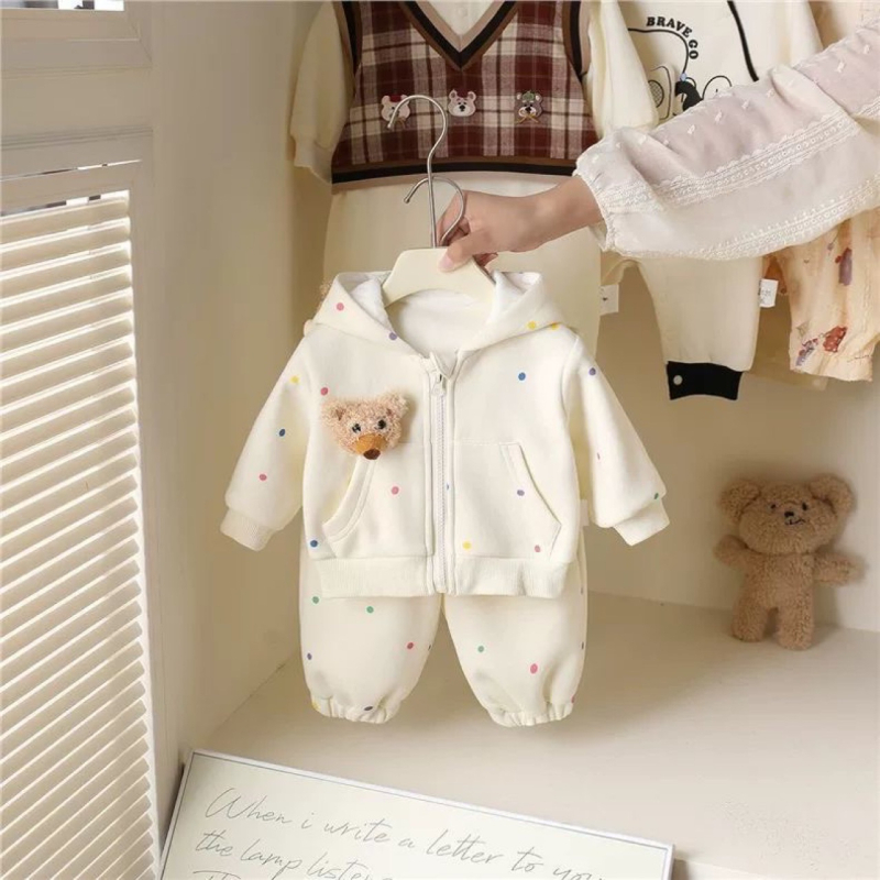 Korejski stil jesenski dvodijelni set za bebe: hoodie džemper s kapuljom i hlače, pamuk s mekanom obradom, karikatura uzorak