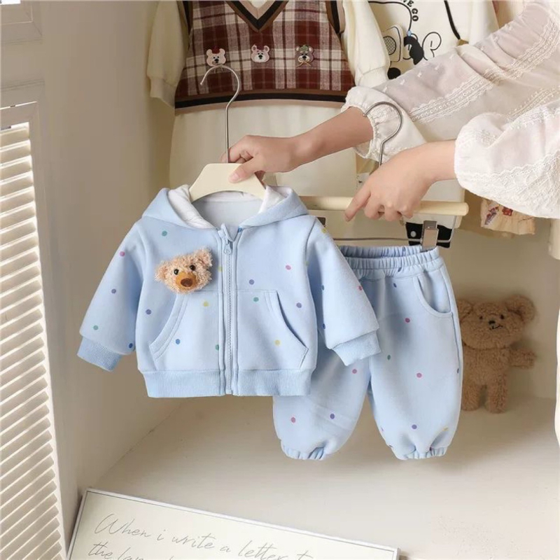 Korejski stil jesenski dvodijelni set za bebe: hoodie džemper s kapuljom i hlače, pamuk s mekanom obradom, karikatura uzorak