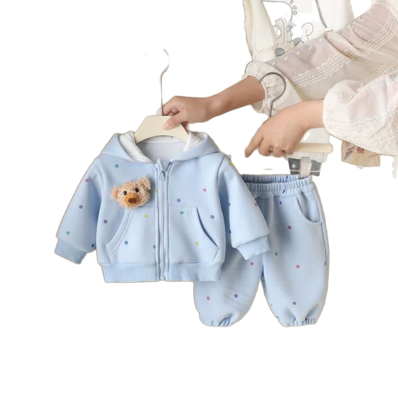 Korejski stil jesenski dvodijelni set za bebe: hoodie džemper s kapuljom i hlače, pamuk s mekanom obradom, karikatura uzorak
