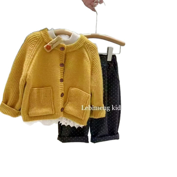 Dječji jesenski set za djevojčice: pleteni kardigan i hlače, dvodijelni, pamuk 70-80%, 31167