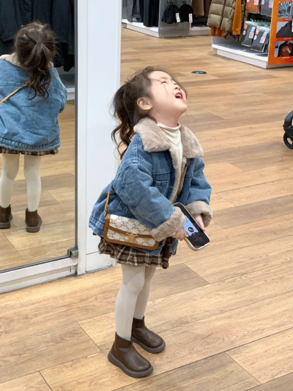 Dječja džins jakna s toplom fleece podstavom, korejskog stila, bez kapulje, dugi rukavi