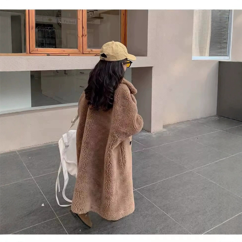 Dječji pamučni kaput s Teddy fleece podstavom, srednja duljina, V-izrez, jednostruko kopčanje, dugi rukavi