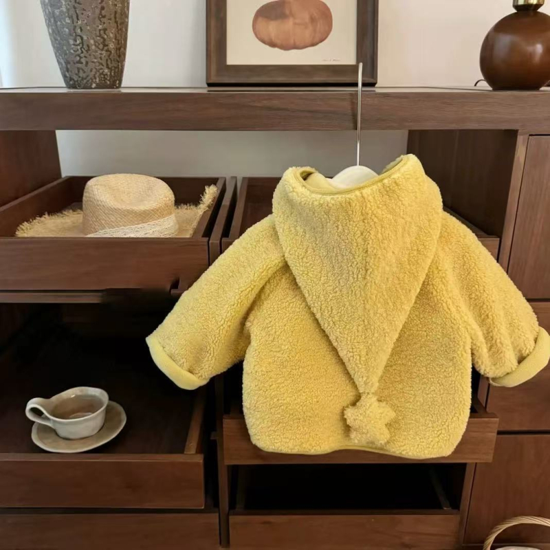 Dječji zimski kaput za djevojčice s debelim pamukom, kapuljačom, pulover krojem, srednja duljina, jednofarban, za uzrast 3–8 godina