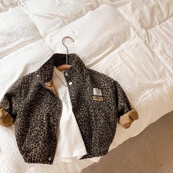 Dječja jakna s leopard uzorkom za jesen, dugi rukavi, zatvaranje na zip, vanjski dio od pamuka s poliesterom podstavom