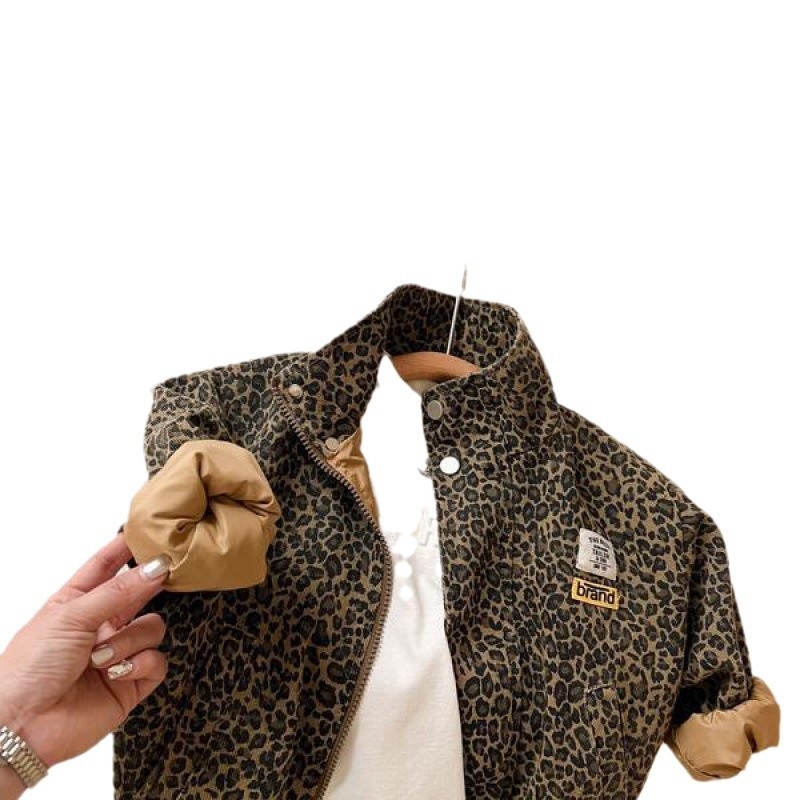 Dječja jakna s leopard uzorkom za jesen, dugi rukavi, zatvaranje na zip, vanjski dio od pamuka s poliesterom podstavom