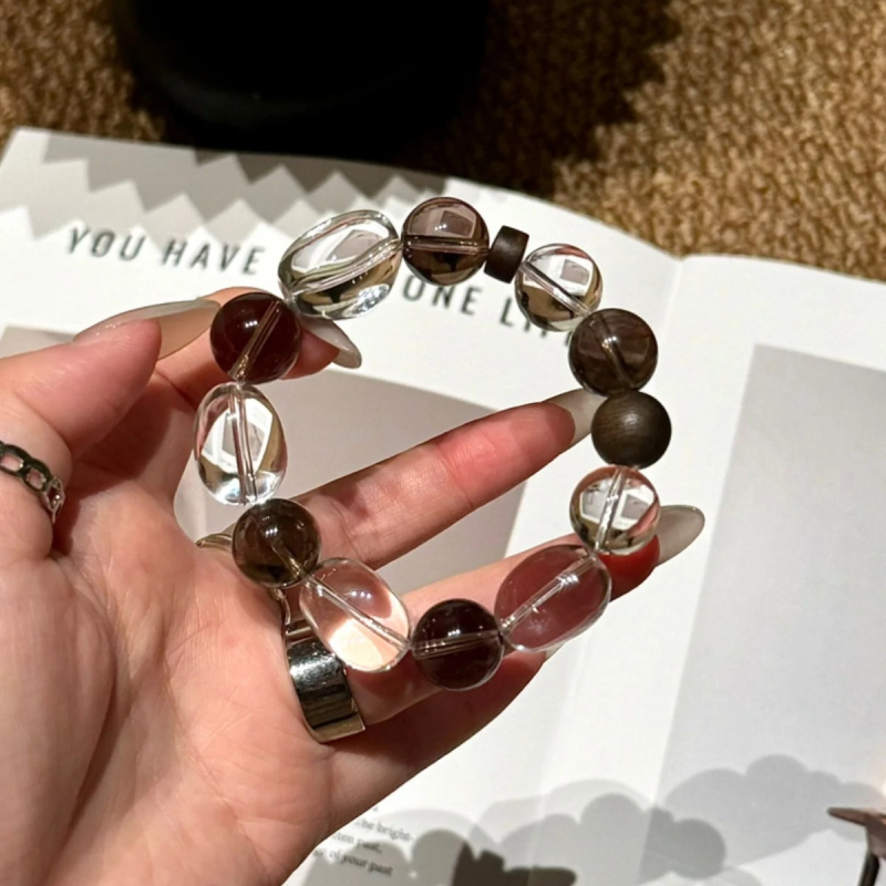 Bratara unisex - Cristal natural cu mărgele în formă de Jelly-Bean și mărgele de agarwood, stil Old Money, design geometric, lustruire și șlefuire, toamnă 2025