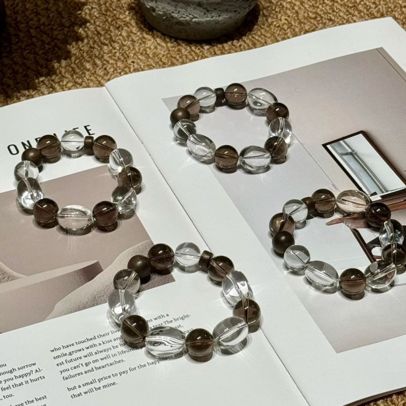 Bratara unisex - Cristal natural cu mărgele în formă de Jelly-Bean și mărgele de agarwood, stil Old Money, design geometric, lustruire și șlefuire, toamnă 2025