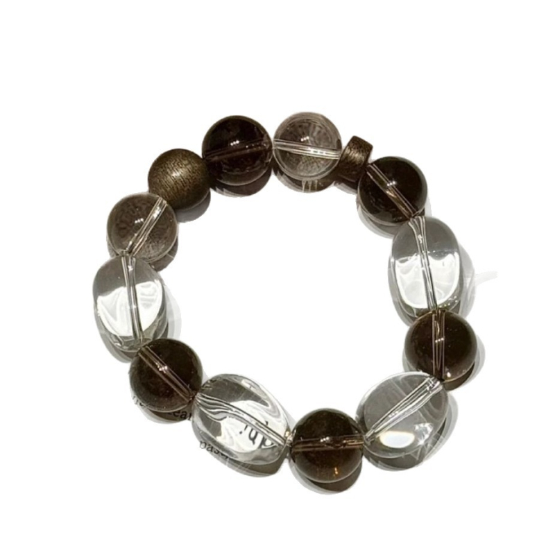 Bratara unisex - Cristal natural cu mărgele în formă de Jelly-Bean și mărgele de agarwood, stil Old Money, design geometric, lustruire și șlefuire, toamnă 2025