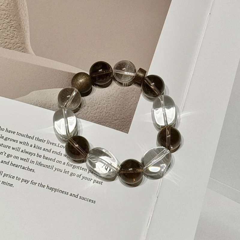 Bratara unisex - Cristal natural cu mărgele în formă de Jelly-Bean și mărgele de agarwood, stil Old Money, design geometric, lustruire și șlefuire, toamnă 2025