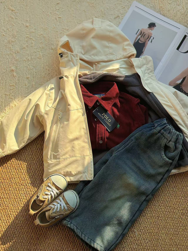 Dječja jakna s čvrstim vanjskim slojem i kapuljom, lagana, japanskog stila, unisex, za proljeće; vanjski materijal 100% poliester
