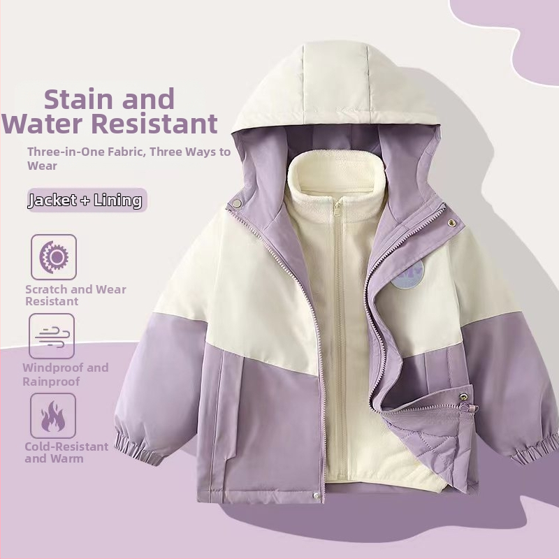 3-in-1 vaikiška striukė su flisinė apdaila, atspari vandeniui, atspari vėjui ir dilimui, su gobtuvu žiemai ir rudeniui