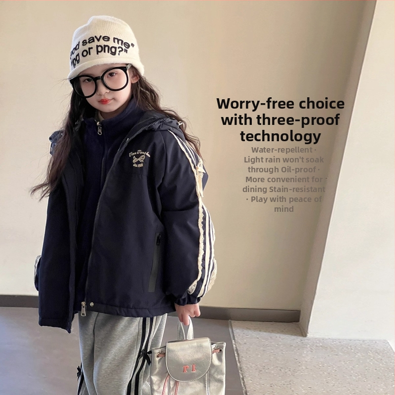 Dječja zimska jakna za djevojčice s 3-u-1 odvojivom složenom izolacijom, kapuljačom, vodootporna, debela (zima 2025)