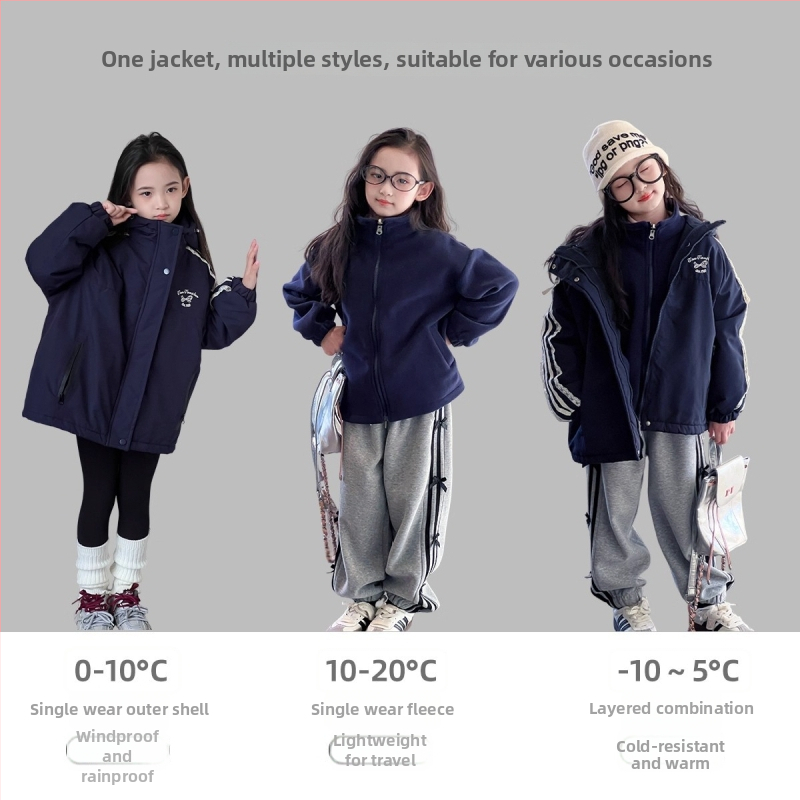 Dječja zimska jakna za djevojčice s 3-u-1 odvojivom složenom izolacijom, kapuljačom, vodootporna, debela (zima 2025)