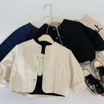 Dječja jakna u korejskom stilu, 100% pamuk, jesen, okrugli ovratnik, zatvaranje na dugmiće