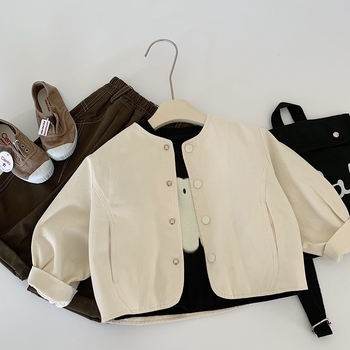 Dječja jakna u korejskom stilu, 100% pamuk, jesen, okrugli ovratnik, zatvaranje na dugmiće