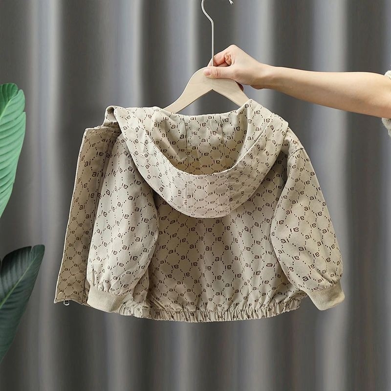 Dječja jesenska windbreaker jakna sa zipom, rever ovratnik, uzorak s slovima, za djecu 3–8 godina