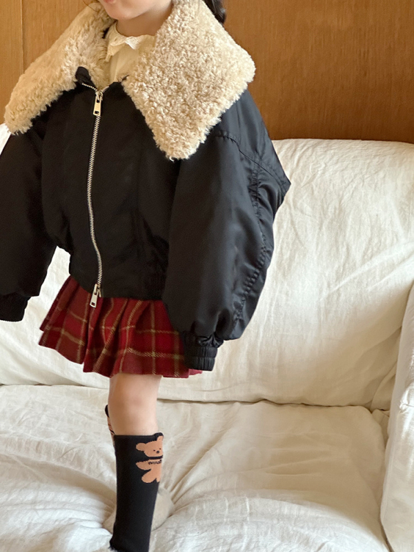 Dječja jakna od ovčje vune s velikim reverom, korejski stil, unisex, zatvarač, kratki kroj, zima 2025