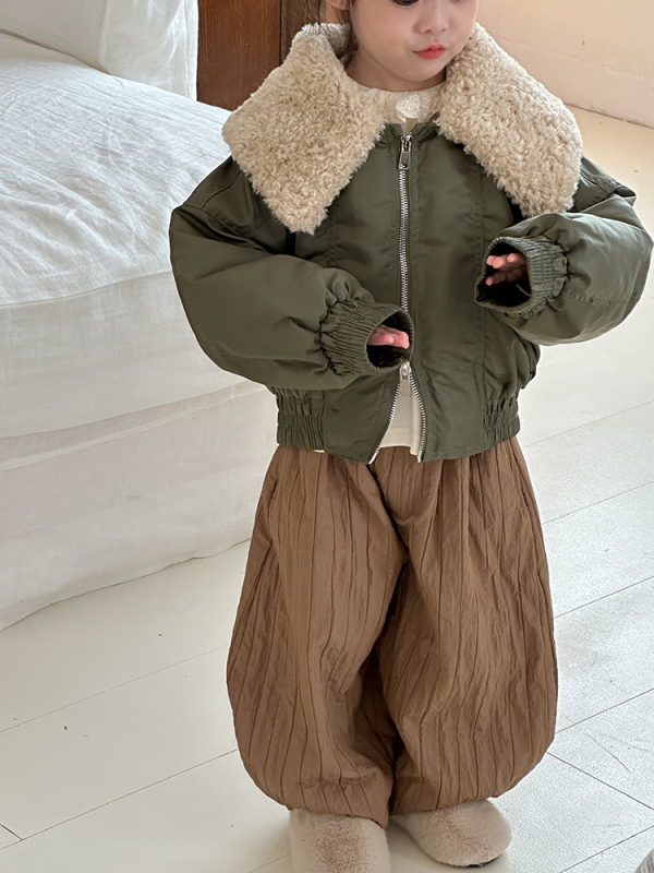 Dječja jakna od ovčje vune s velikim reverom, korejski stil, unisex, zatvarač, kratki kroj, zima 2025
