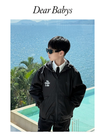 Vaikų komplektas: striukė su gobtuvu ir kelnes – spaudinimas, atsparus vandeniui ir vėjui, nailonas su įdėklu