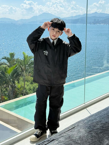 Vaikų komplektas: striukė su gobtuvu ir kelnes – spaudinimas, atsparus vandeniui ir vėjui, nailonas su įdėklu