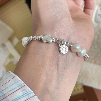 RONERAI Brățară din metal cu perle de apă dulce, placare electroplatină, pentru femei, stil vintage