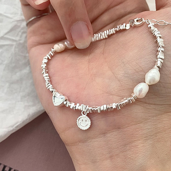 RONERAI Brățară din metal cu perle de apă dulce, placare electroplatină, pentru femei, stil vintage