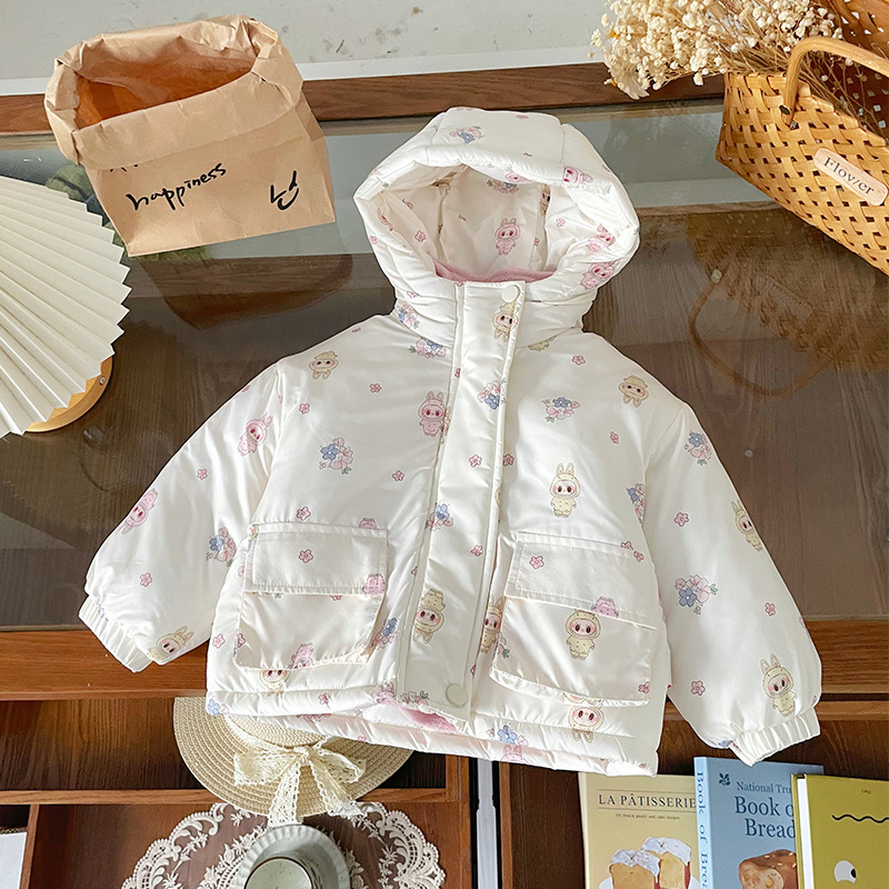 Jakna za djevojčice s kapuljačom - korejskog stila, tri u jedan windbreaker, srednje duljine, jesen-zima 2025