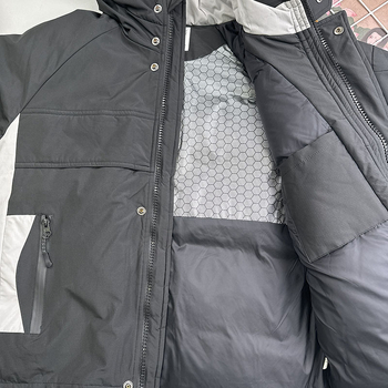 Gyerekeknek kapucnis pehelydzseki, töltet kacsa pehely 86–90%, lazó szabás, külső nylon, bélés poliészter, cipzár, tél 2025