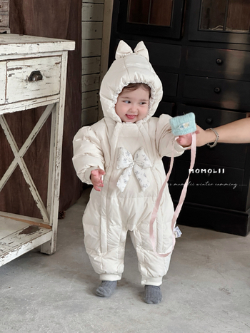 Unisex χειμερινό down jumpsuit για βρέφη και νήπια, με αποσπώμενη κουκούλα, πλήρωση από πούπουλα πάπιας 86–90%