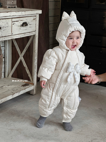 Unisex χειμερινό down jumpsuit για βρέφη και νήπια, με αποσπώμενη κουκούλα, πλήρωση από πούπουλα πάπιας 86–90%