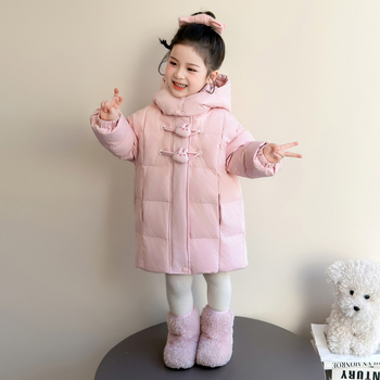 Παιδικό μπουφάν με κουκούλα, γέμιση από πούπουλο 50–55%, μεσαίο μήκος, μοτίβο καρτούν, για χειμώνα ηλικίες 3–8 ετών