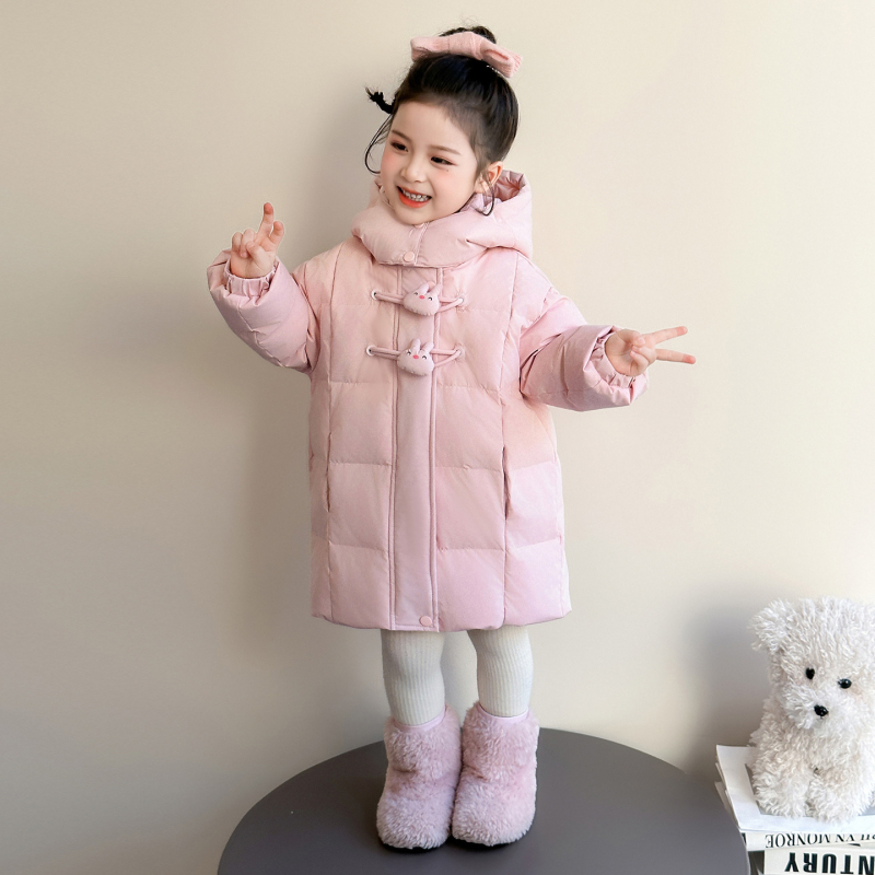 Παιδικό μπουφάν με κουκούλα, γέμιση από πούπουλο 50–55%, μεσαίο μήκος, μοτίβο καρτούν, για χειμώνα ηλικίες 3–8 ετών