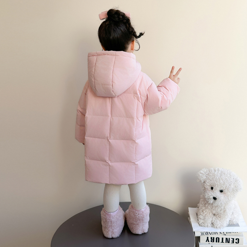 Παιδικό μπουφάν με κουκούλα, γέμιση από πούπουλο 50–55%, μεσαίο μήκος, μοτίβο καρτούν, για χειμώνα ηλικίες 3–8 ετών