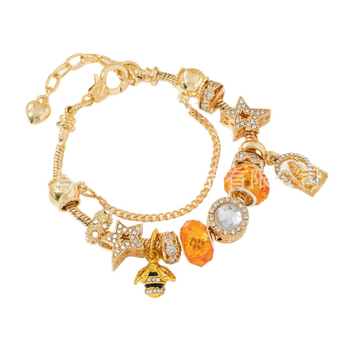 Karkötő – ötvözet, elektroplakált felület; uniszex dizájn; motívumok: vár, méh, ötágú csillag, óceán csillag kristályokkal.