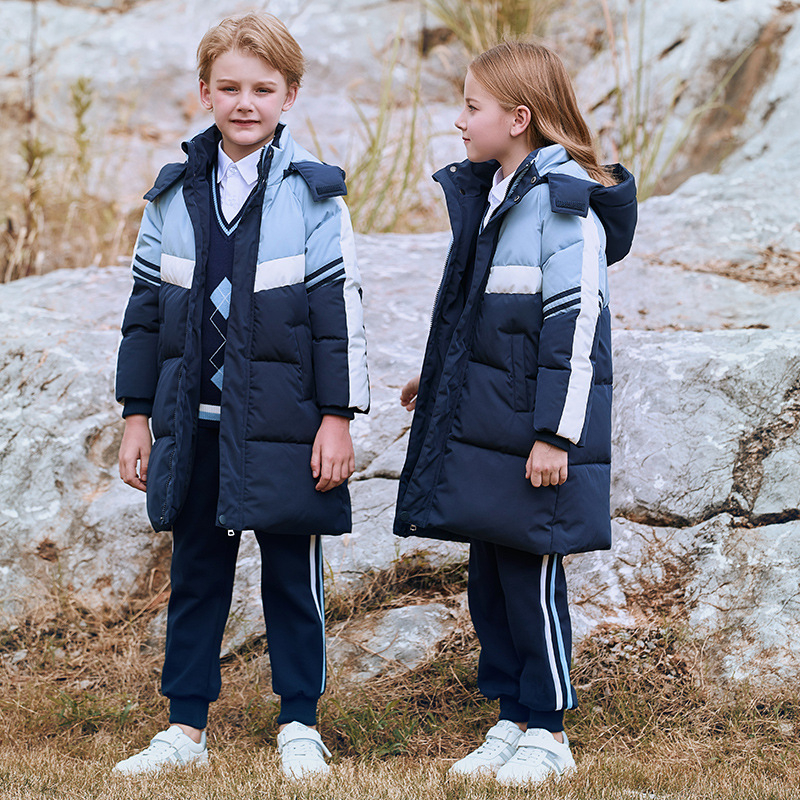 Bērnu ziemas divdaļīga skolas uniforma ar kapuci un rāvējslēdzēju, korejiešu stilā, zēniem 8+ gadi, augums virs 140 cm